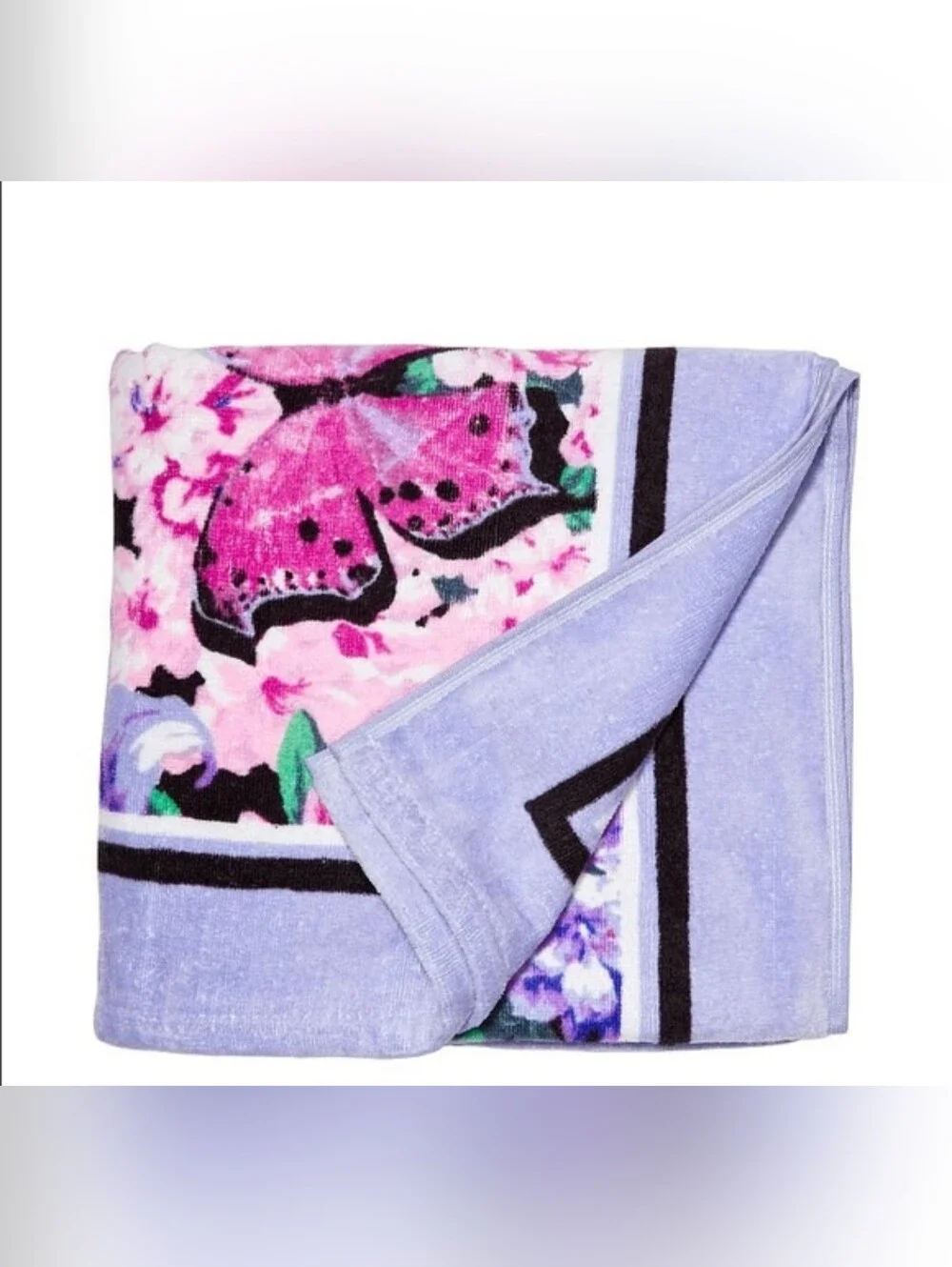 Victoria's Secret Purple Floral Butterfly Terry Beach Towel